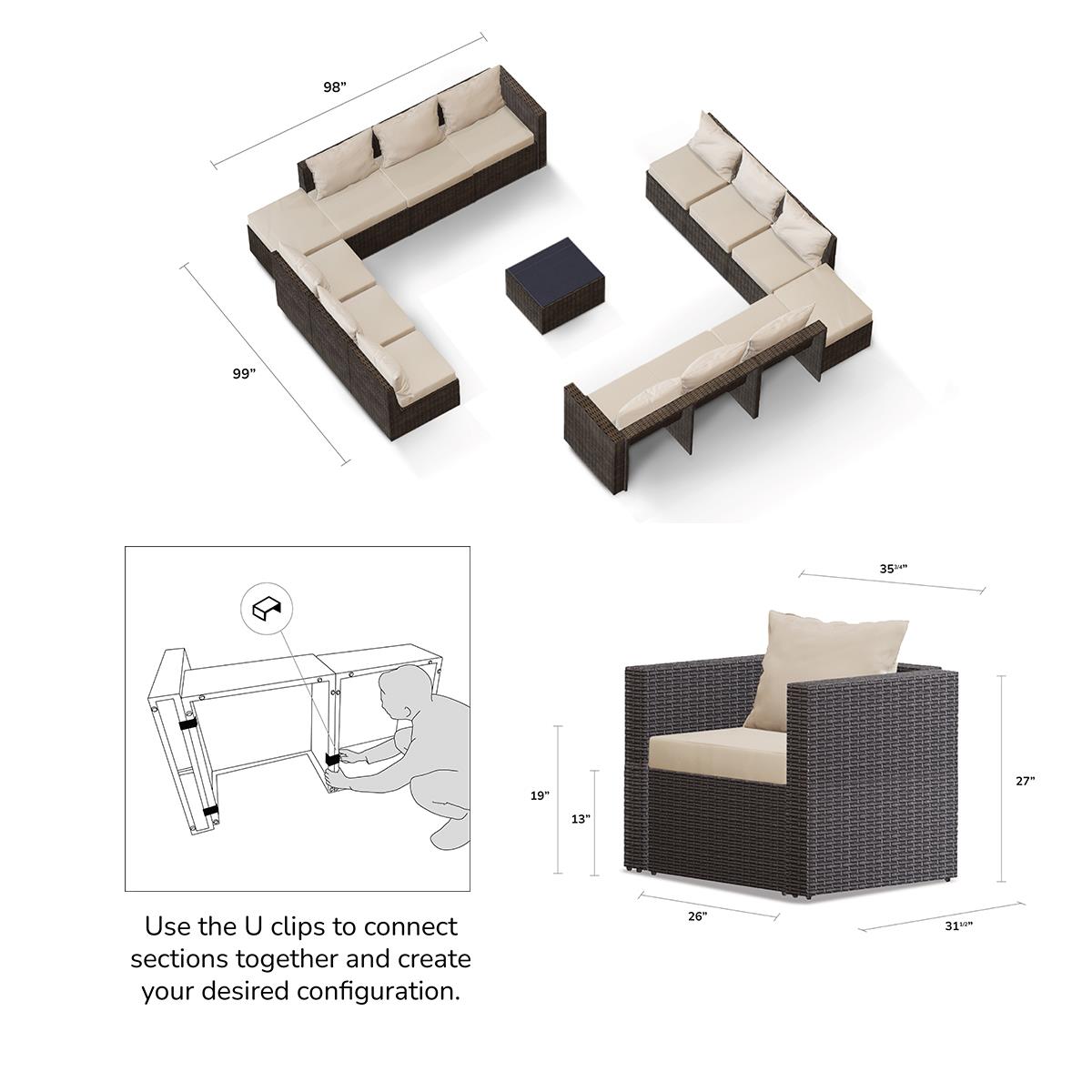 Transformer Patio Conversation Set - Modular 9 Piece to 15