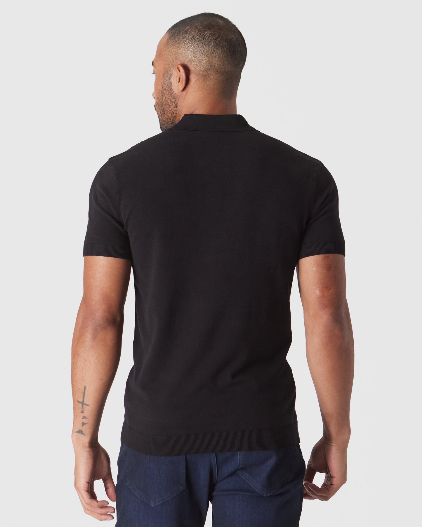 Black Short Sleeve Sweater Polo