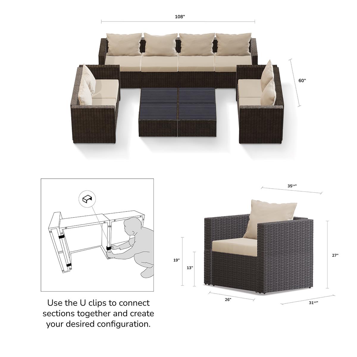 Transformer Patio Conversation Set - Modular 12 Piece to 20