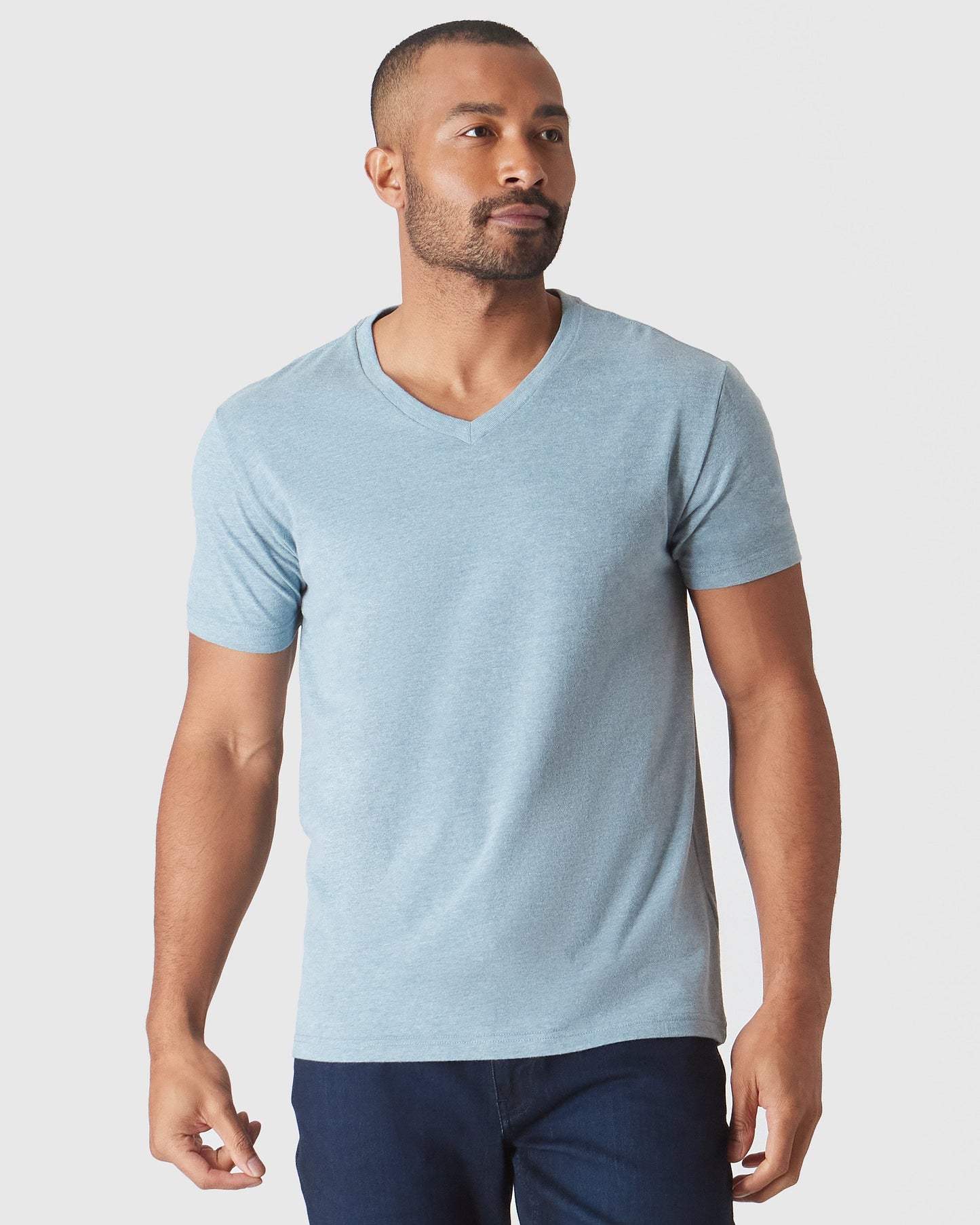 Heather Sapphire Short Sleeve Vee Neck T-Shirt