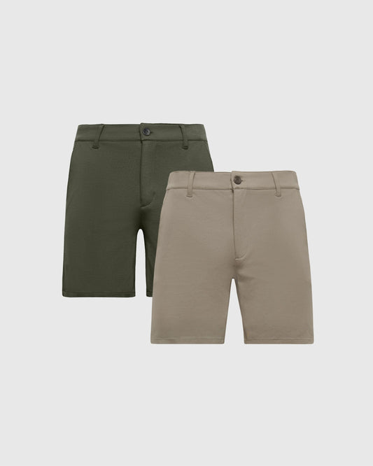 7" Khaki & Military Green Comfort Chino Shorts 2-Pack