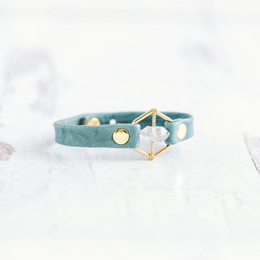 Honeycomb Bracelet - Gold & Sky Blue - Herkimer Diamond