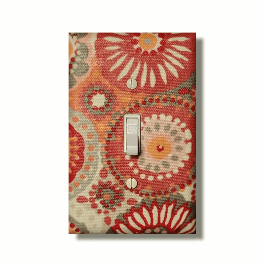 Freestyle Coral & Pink Dots Circles Fabric Light Switch | Wall Plate | Outlet Covers | Toggle | Switchplate - Kustom Kreationz by Kila