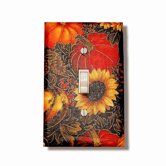 Gold-Accented Pumpkin Cornucopia Motif | Fall Light Switch Covers