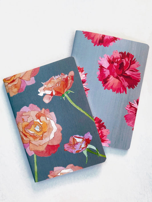 Notebook Set:  Red Carnations & Peach Roses