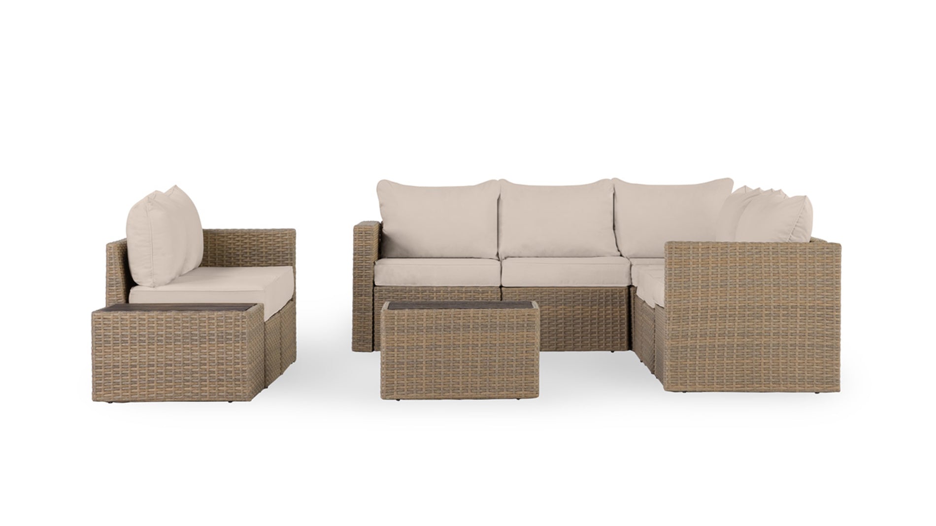 Beige Wicker / Beige Cushion::Gallery::Transformer Double Outdoors Set - Beige Wicker with Beige Fabric Cushions