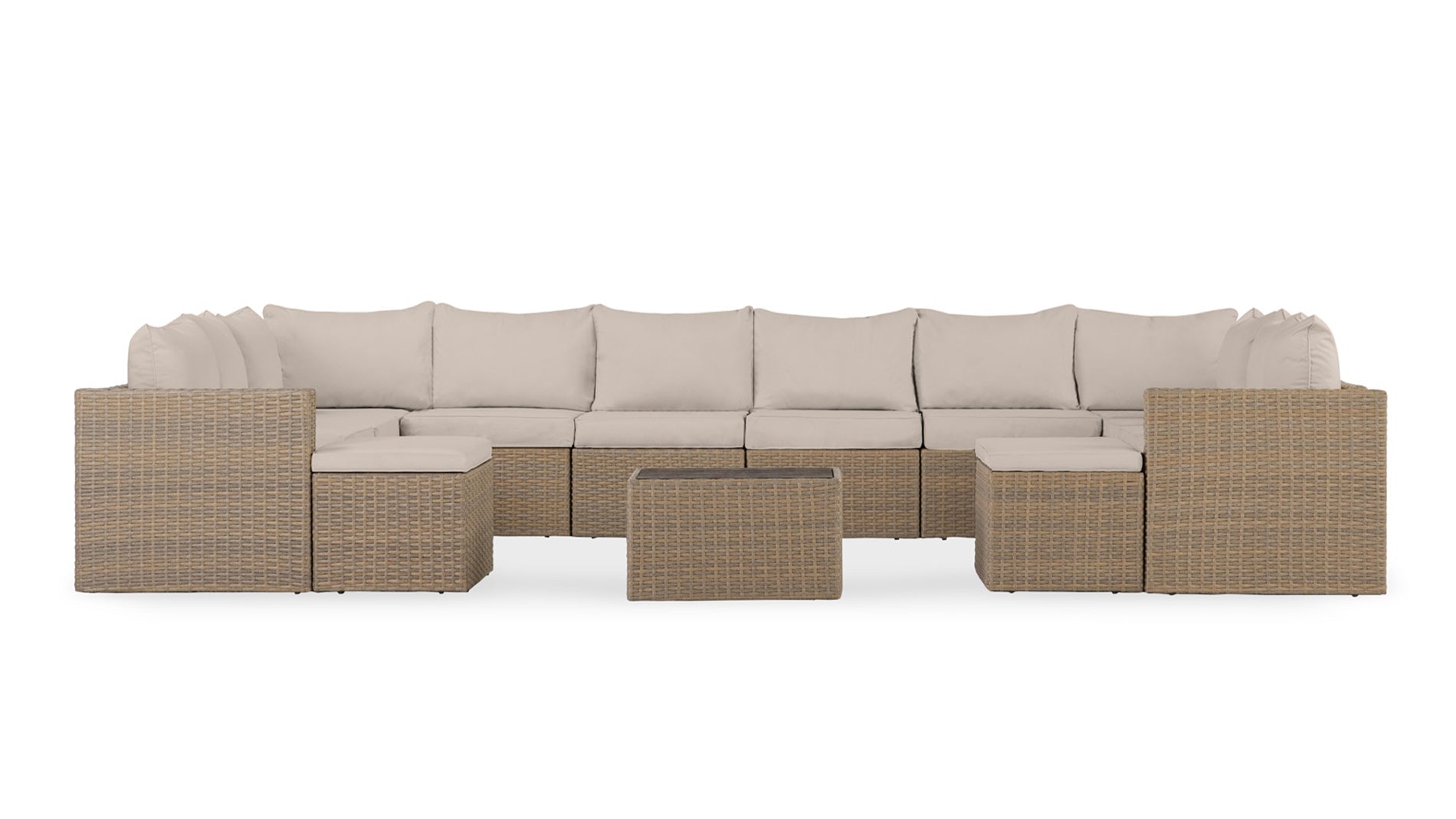 Beige Wicker / Beige Cushion::Gallery::Transformer Triple Outdoors Set - Beige Wicker with Beige Fabric Cushions