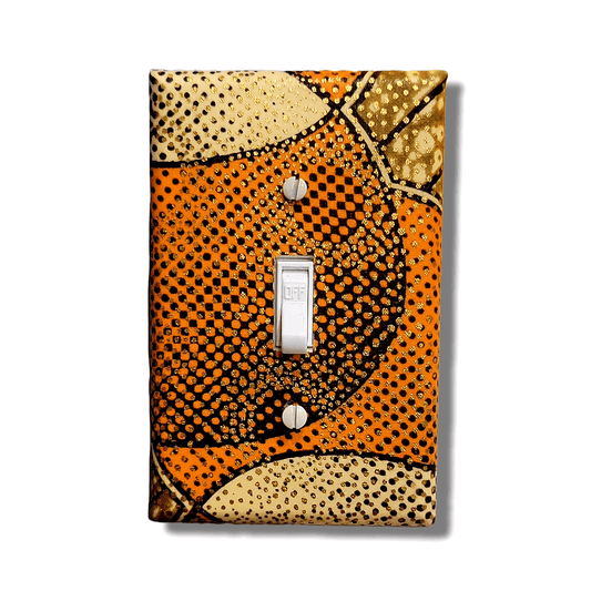 Single Light switch Cover with Orange Beige Brown Fabric with Gold and Brown Dots Kustom Kreationz by Kila