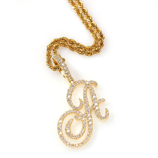 Bling CZ Diamond Cursive Initial Necklace - Capsul