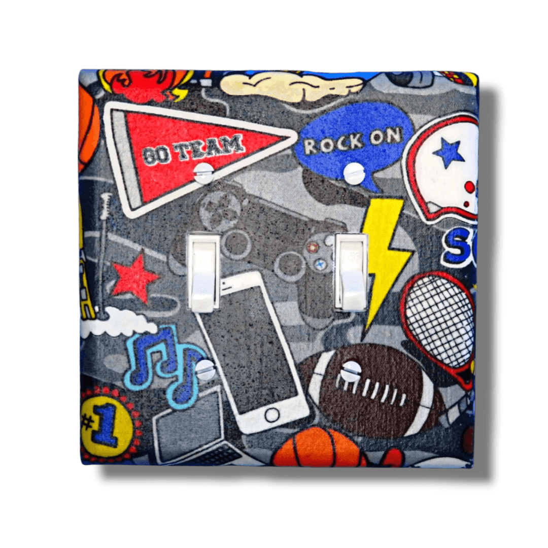 Blue Sports Fabric Light Switch | Wall Plate | Outlet Covers | Toggle | Switchplate - Kustom Kreationz by Kila