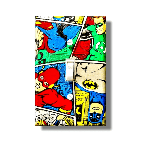 DC Comics Justice League Fabric Light Switch | Wall Plate | Outlet Covers | Toggle | Switchplate - Kustom Kreationz by Kila