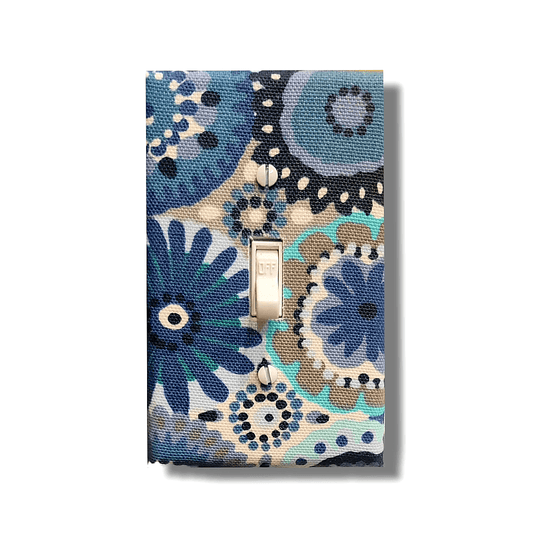 Freestyle Blue Dots, Flowers, and Circles Fabric Light Switch | Wall Plate | Outlet Covers | Toggle | Switchplate