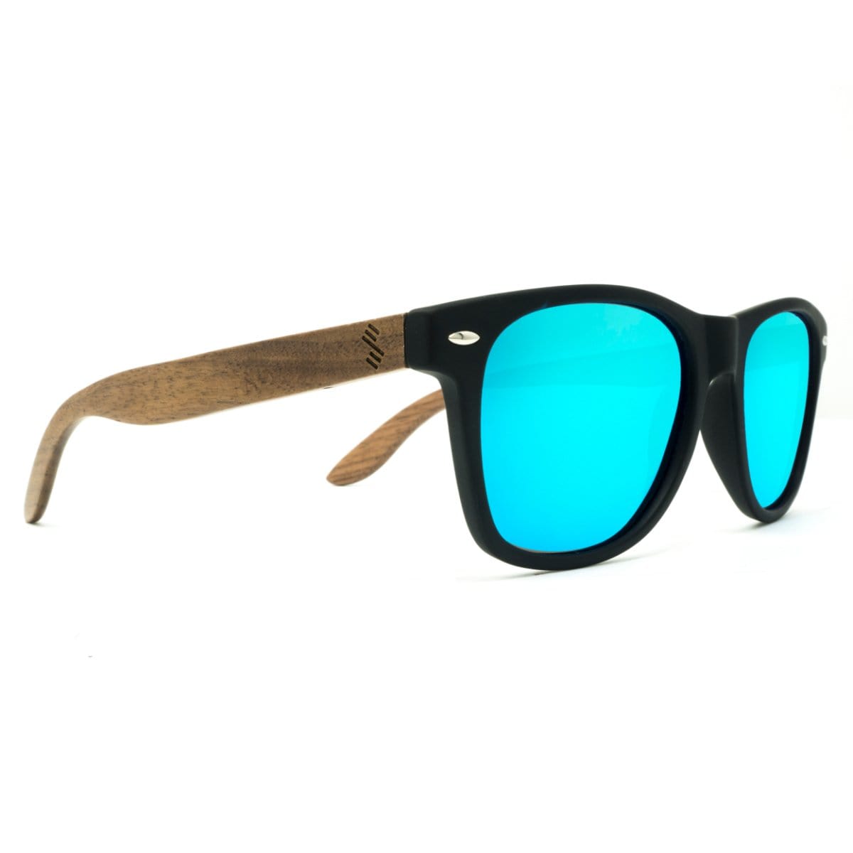 Best Wooden Sunglasses - Classic With Ice Blue Lenses - Side Angle