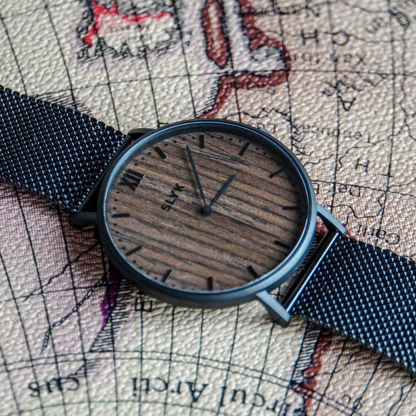 Dark Wood Watch - Black Stainless Steel