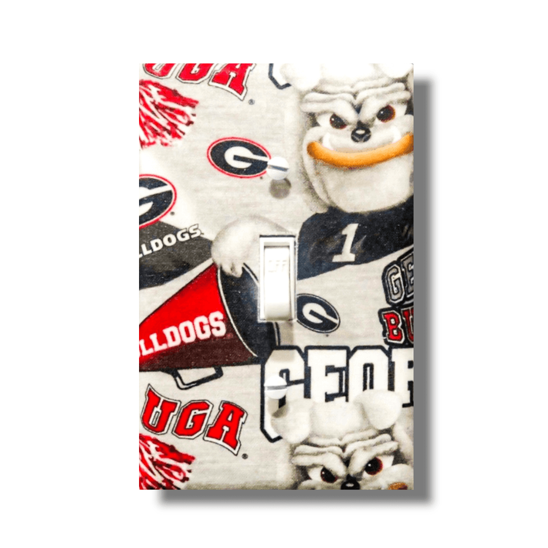 UGA Georgia Bulldogs | Fabric Switchplate | Double Lightswitch| Outlet Cover | Wall Art - Kustom Kreationz by Kila