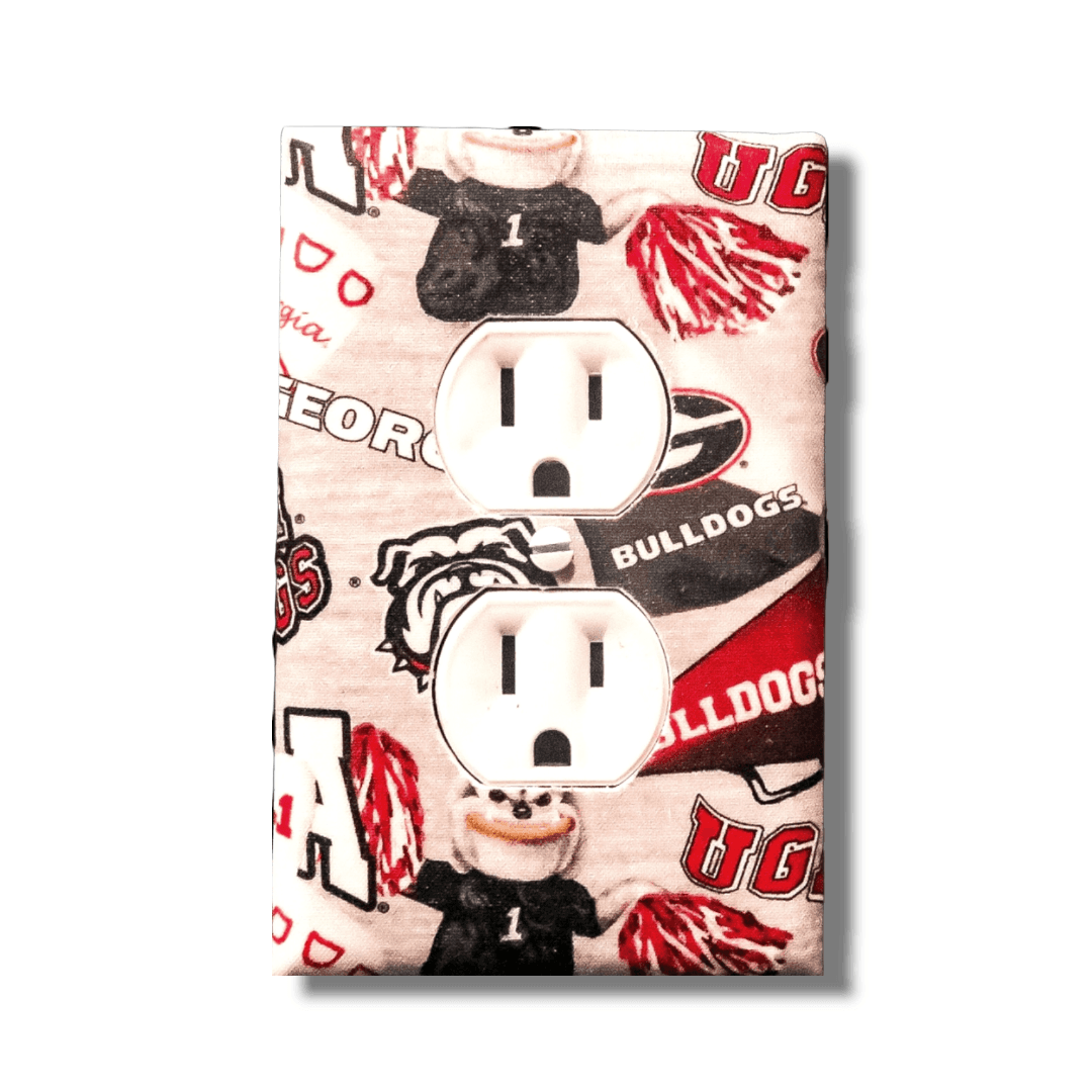 UGA Georgia Bulldogs | Fabric Switchplate | Double Lightswitch| Outlet Cover | Wall Art - Kustom Kreationz by Kila