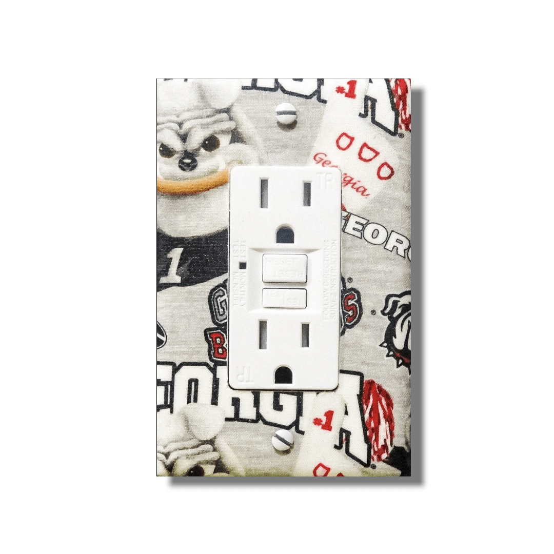 UGA Georgia Bulldogs | Fabric Switchplate | Double Lightswitch| Outlet Cover | Wall Art - Kustom Kreationz by Kila